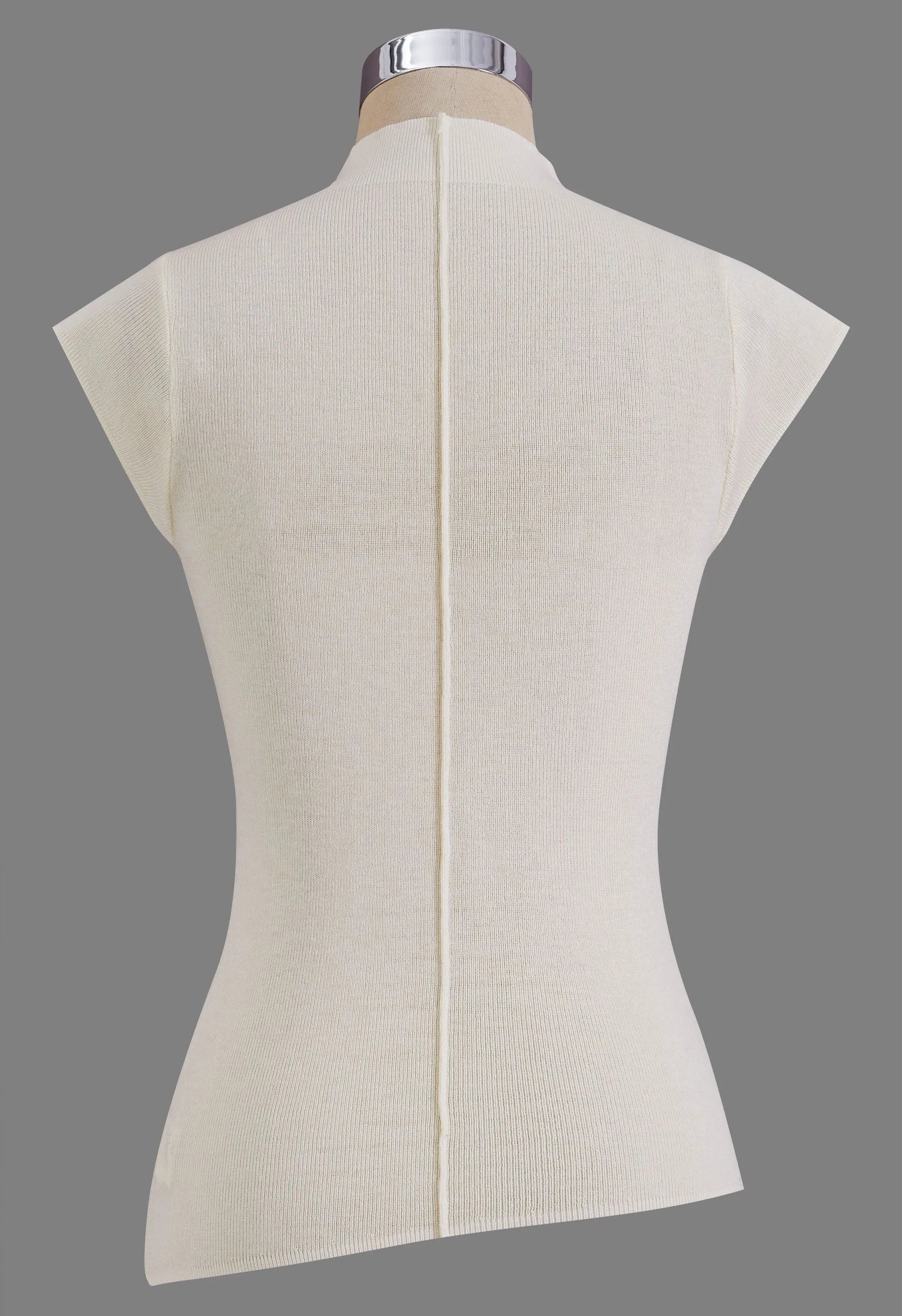 Ivory Firework Beaded Rhinestone Mock Neck Cap Sleeve Knit Top