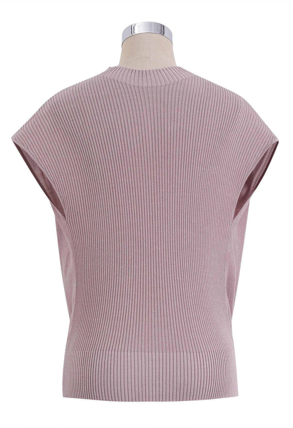Mauve Relaxed Mock Neck Cap Sleeve Ribbed Knit Top